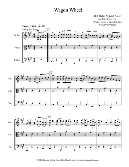 Wagon Wheel For String Trio Sheet Music