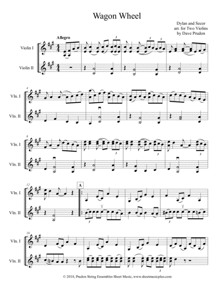 Wagon Wheel For Two Violins Sheet Music