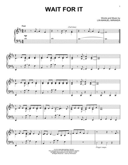 Free Sheet Music Wait For It From Hamilton Arr David Pearl