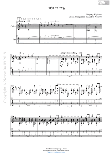 Waiting Sheet Music For Guitar Sheet Music