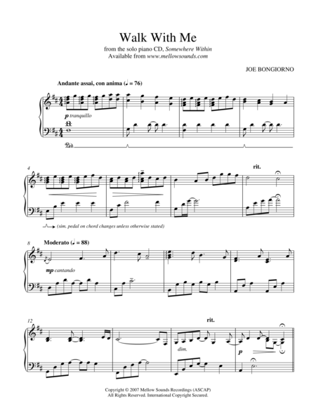 Walk With Me By Joe Bongiorno Sheet Music