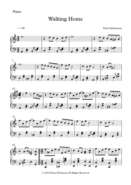 Walking Home Easy Piano Sheet Music Sheet Music