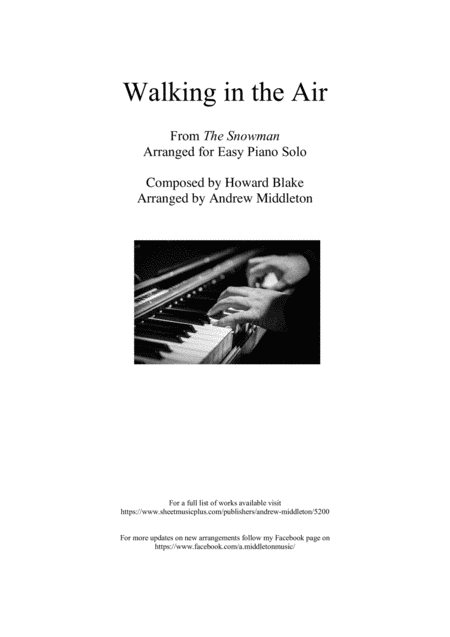 Free Sheet Music Walking In The Air Arranged For Easy Piano