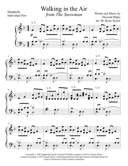 Walking In The Air From The Snowman For 2 Part Choir Opt Unison And Handbells 3 Octave Handbell Part Sheet Music