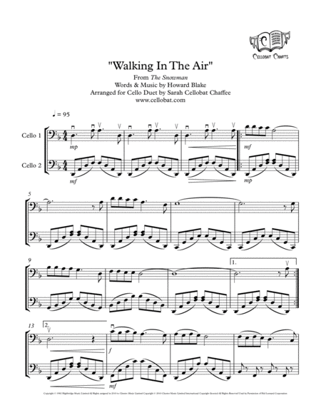 Walking In The Air The Snowman Cello Duet Howard Blake Arr Cellobat Recording Available Sheet Music