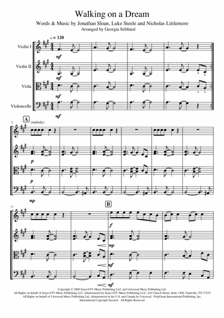 Walking On A Dream String Quartet Sheet Music