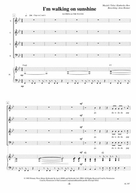 Free Sheet Music Walking On Sunshine Satb Piano