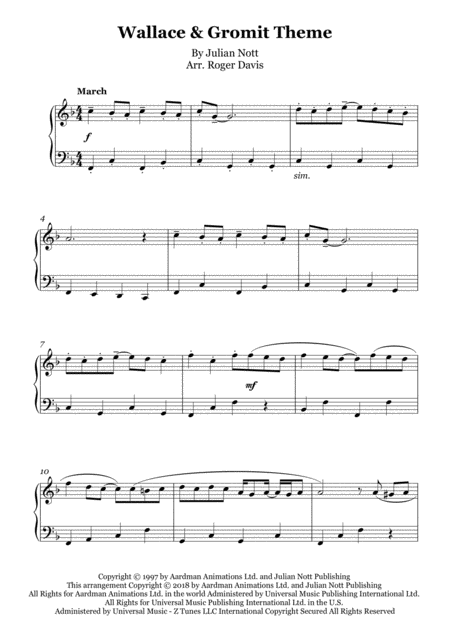 Free Sheet Music Wallace And Gromit Theme