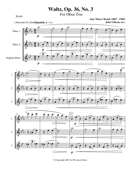 Free Sheet Music Waltz By Amy Beach Set For 2 Oboes And English Horn Trio