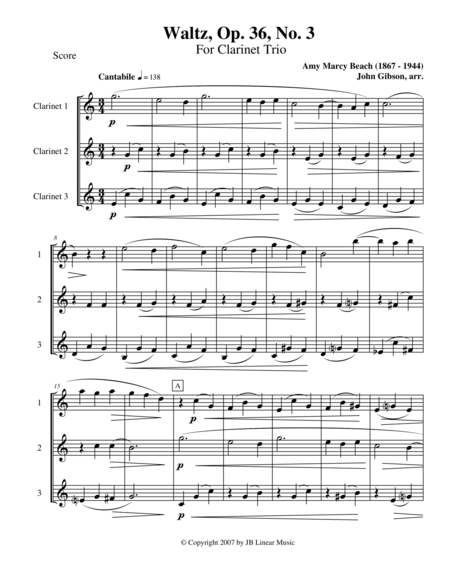 Free Sheet Music Waltz By Amy Beach Set For Clarinet Trio