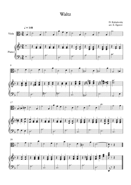 Free Sheet Music Waltz Dmitri Kabalevsky For Viola Piano