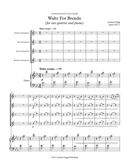 Free Sheet Music Waltz For Brenda For Sax Quartet And Piano