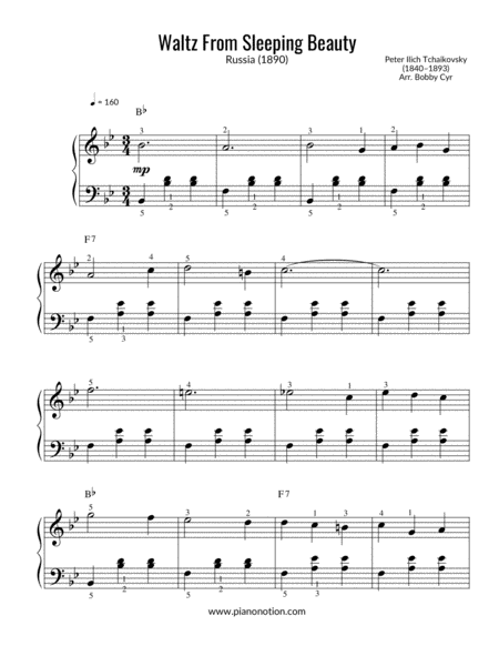 Free Sheet Music Waltz From Sleeping Beauty Peter Ilich Tchaikovsky Piano Solo
