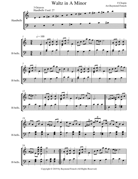 Waltz In A Minor Chopin For Handbell Choir 3 Octaves Sheet Music