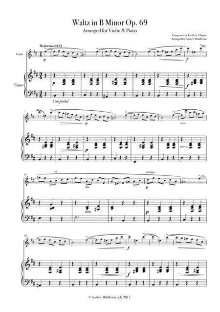 Free Sheet Music Waltz In B Minor Op 67 For Violin And Piano