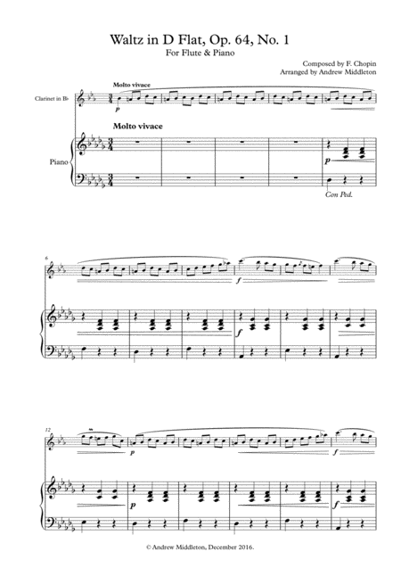 Waltz In D Flat Op 64 No 1 For Clarinet And Piano Sheet Music