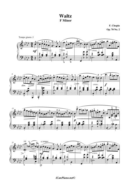 Free Sheet Music Waltz In Fm Op 70 No 2 F Chopin