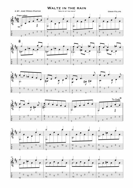 Waltz In The Rain For Solo Guitar With Tab Sheet Music