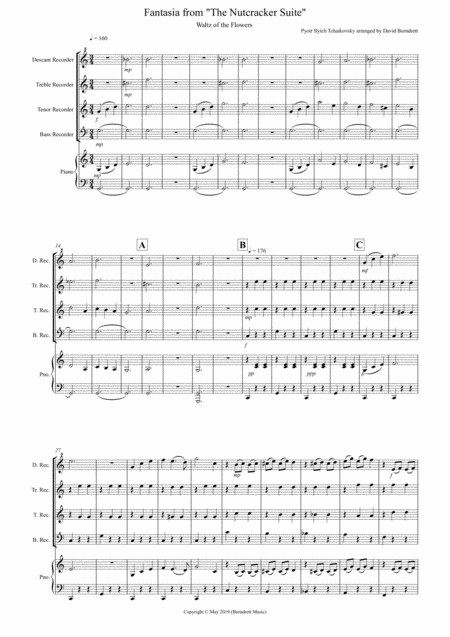 Free Sheet Music Waltz Of The Flowers Fantasia From Nutcracker For Recorder Quartet