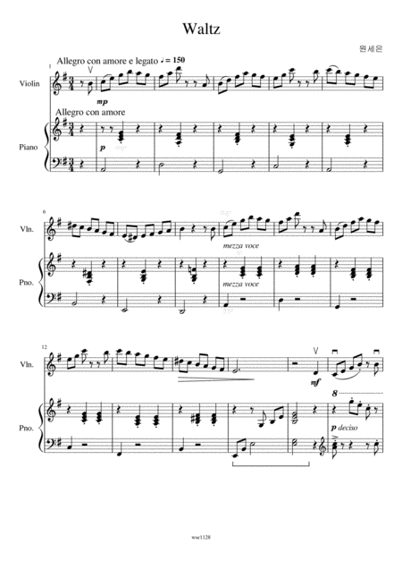 Waltz Seeun Won For Violin Piano With Sheet Link Sheet Music