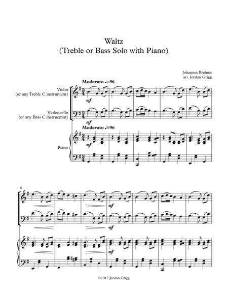 Free Sheet Music Waltz Treble Or Bass Solo With Piano
