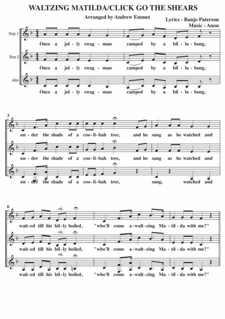 Waltzing Matilda Click Go The Shears A Cappella Ssa Sheet Music