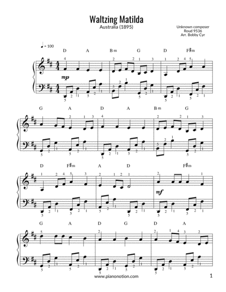 Waltzing Matilda Piano Solo Sheet Music