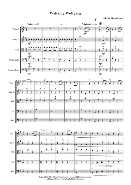 Free Sheet Music Waltzing Wolfgang For String Orchestra By Adrian Mansukhani