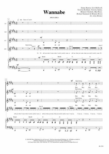 Free Sheet Music Wannabe Ssaa Piano