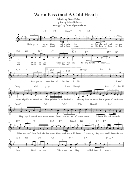 Warm Kiss And A Cold Heart Sheet Music