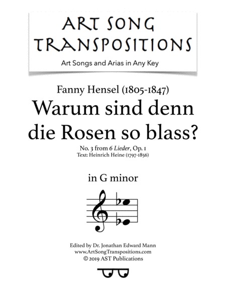 Warum Sind Denn Die Rosen So Blass Op 1 No 3 G Minor Sheet Music