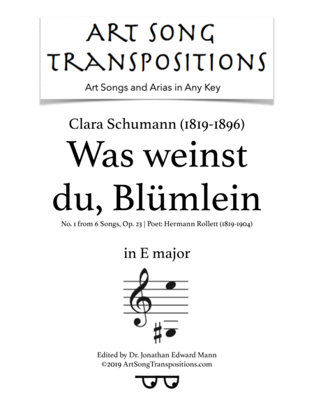 Was Weinst Du Blmlein Op 23 No 1 Transposed To E Major Sheet Music