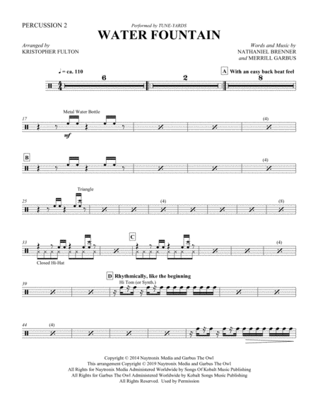 Water Fountain Arr Kristopher Fulton Percussion 2 Sheet Music