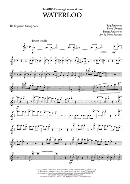 Waterloo By Abba For Saxophone Quartet Sheet Music