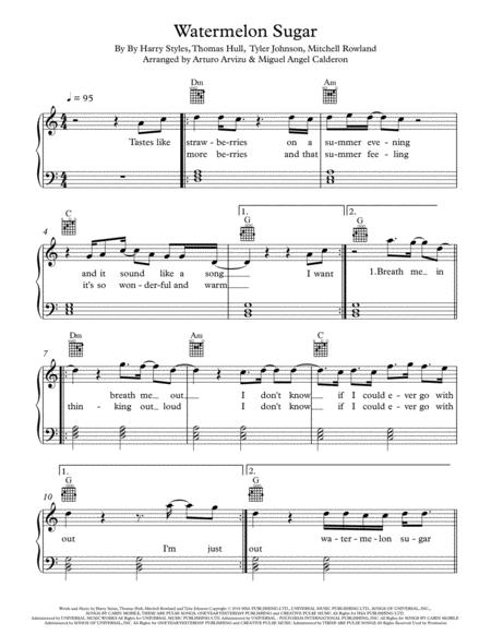 Free Sheet Music Watermelon Sugar Easy Piano