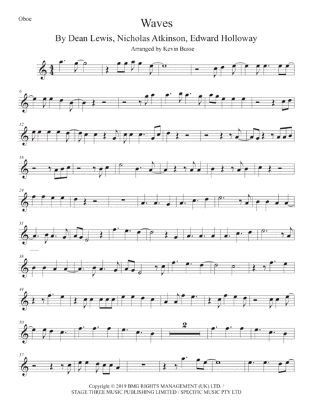 Free Sheet Music Waves Oboe Easy Key Of C