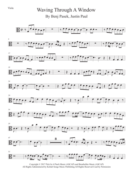 Waving Through A Window Easy Key Of C Viola Sheet Music