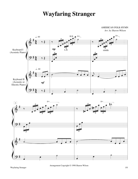 Wayfaring Stranger 2 Pianos 4 Hands Duet Sheet Music