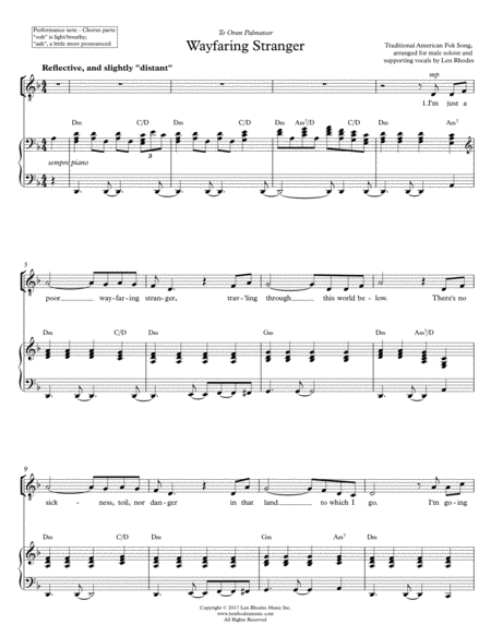 Wayfaring Stranger For Tenor Solo Chorus And Piano Sheet Music