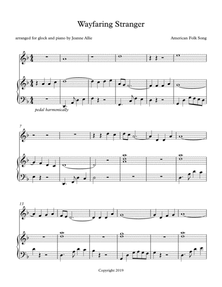 Wayfaring Stranger Glock Piano Duet Sheet Music