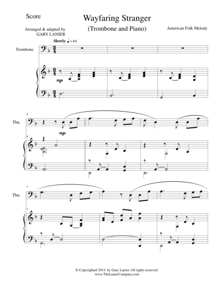 Wayfaring Stranger Trombone Piano And Trb Part Sheet Music