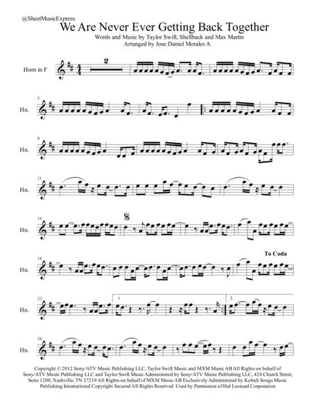 We Are Never Ever Getting Back Together For Horn In F Sheet Music