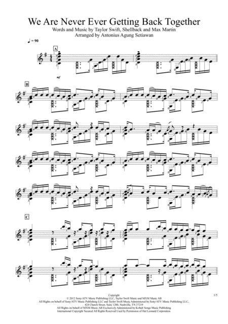 We Are Never Ever Getting Back Together Solo Guitar Score Sheet Music