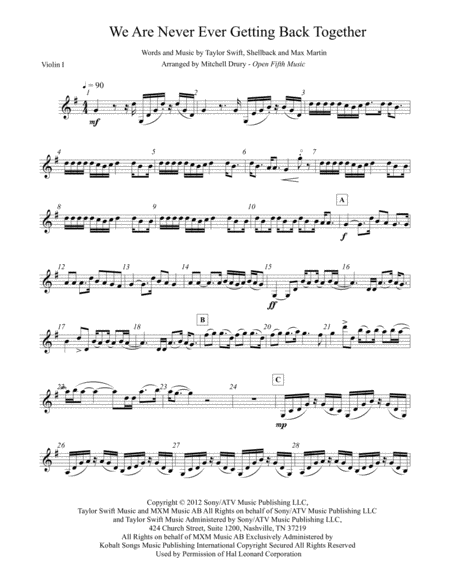 Free Sheet Music We Are Never Ever Getting Back Together