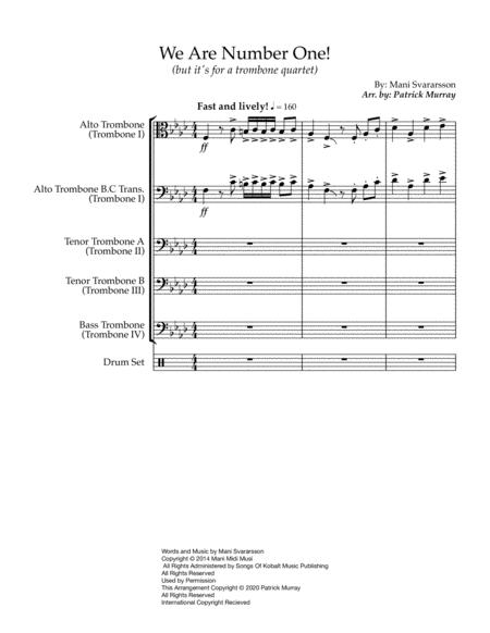 We Are Number One But It For Trombone Quartet Sheet Music