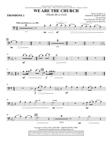 We Are The Church Thanks Be To God Trombone 1 Sheet Music