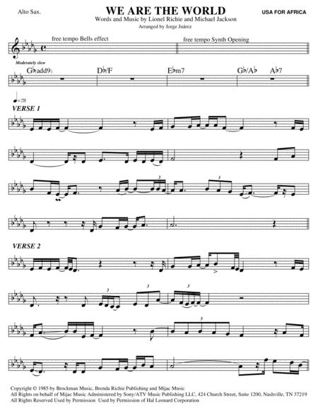 Free Sheet Music We Are The World Alto Sax
