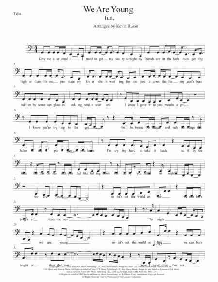 We Are Young Easy Key Of C Tuba Sheet Music