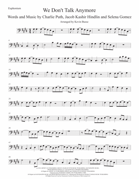 Free Sheet Music We Dont Talk Anymore Original Key Euphonium