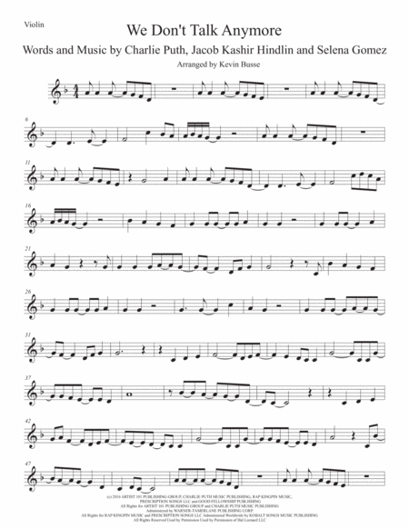 Free Sheet Music We Dont Talk Anymore Violin